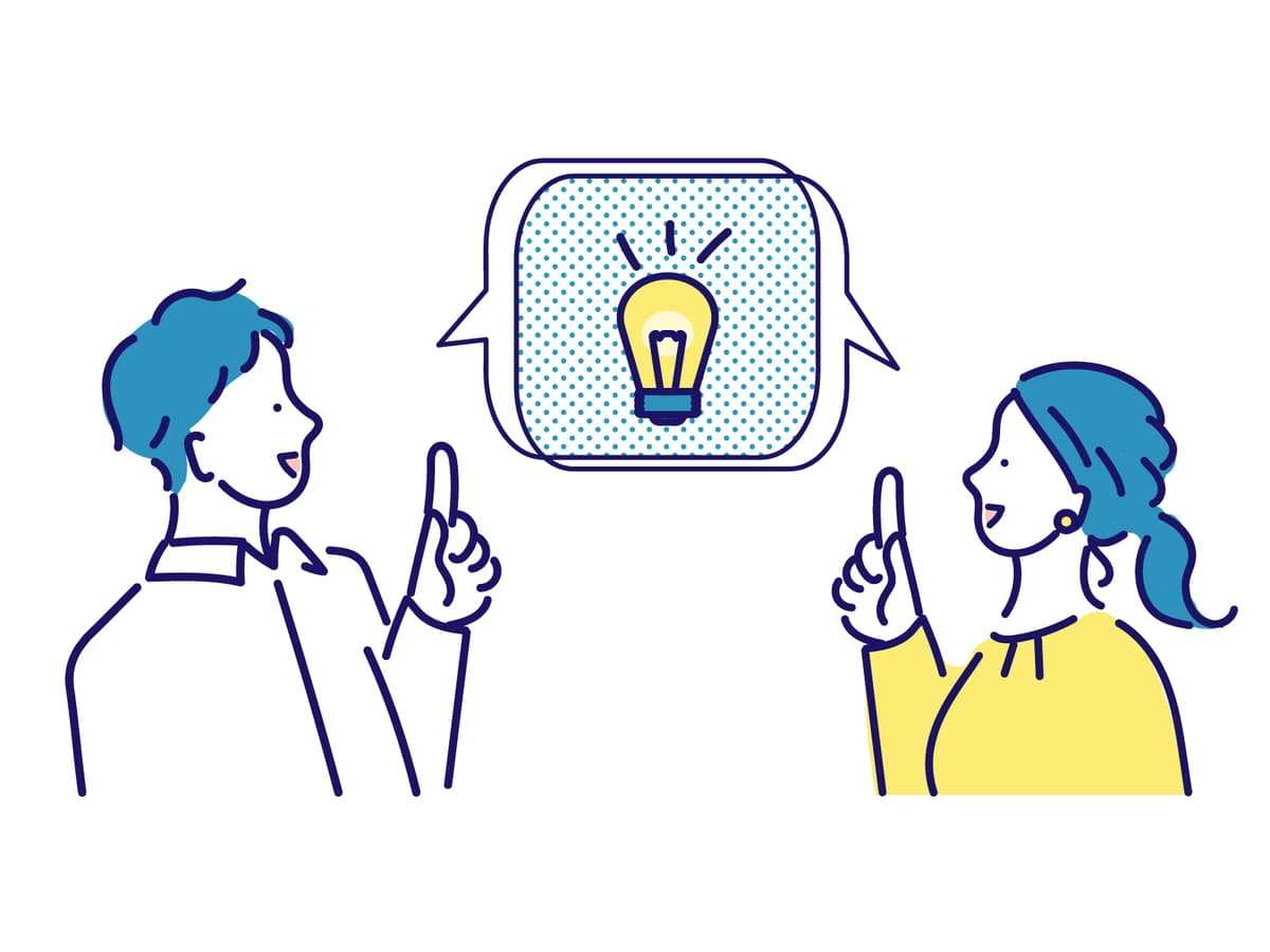 Two people sharing ideas with lightbulb moment